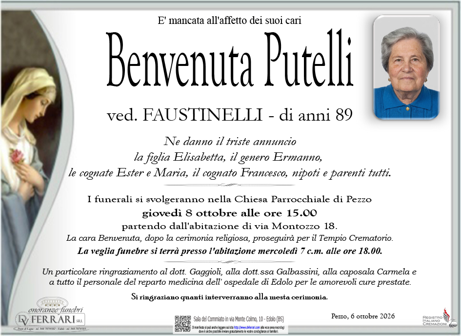 BENVENUTA PUTELLI VED. FAUSTINELLI - PEZZO