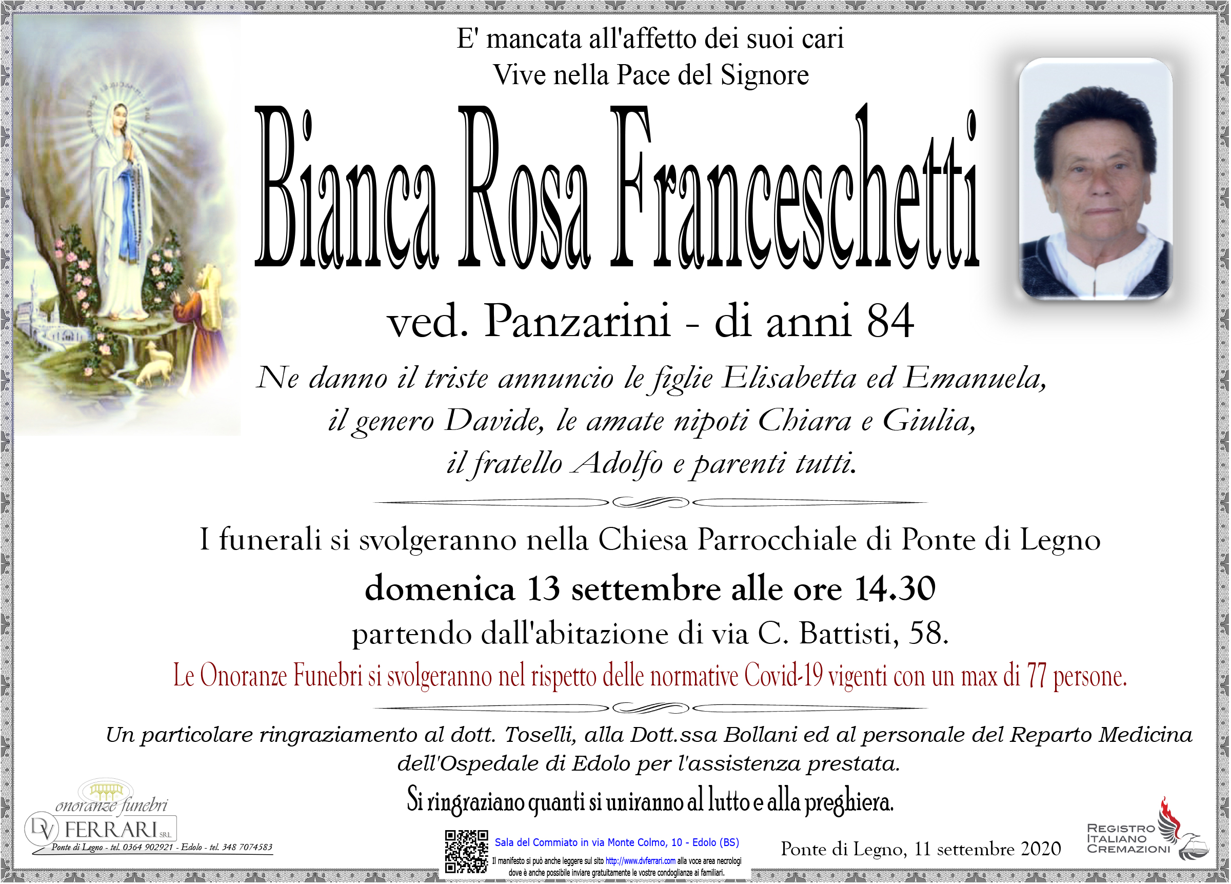 BIANCA ROSA FRANCESCHETTI VED. PANZARINI - PONTE DI LEGNO