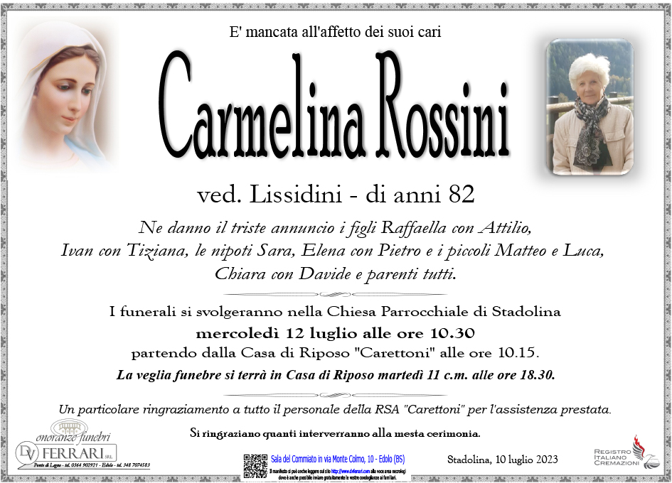 CARMELINA ROSSINI VED. LISSIDINI - STADOLINA