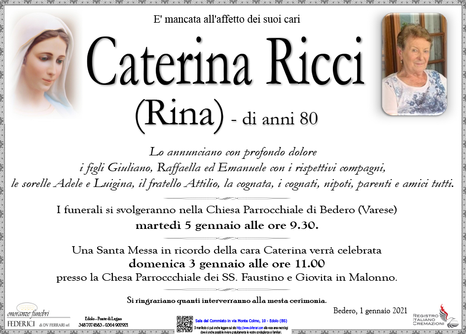 CATERINA (RINA) RICCI - BEDERO (VA)