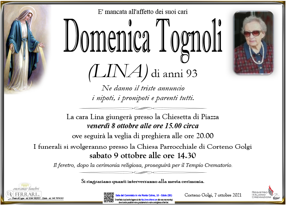 DOMENICA TOGNOLI (LINA) - CORTENO GOLGI