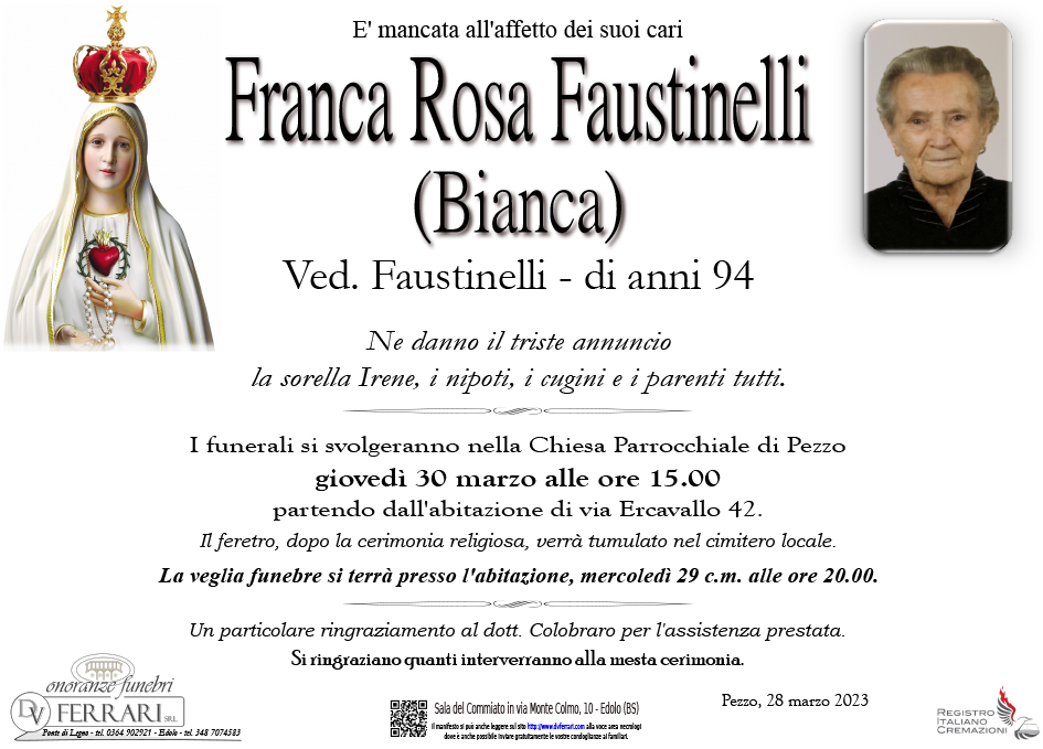 FRANCA ROSA FAUSTINELLI VED. FAUSTINELLI - PEZZO