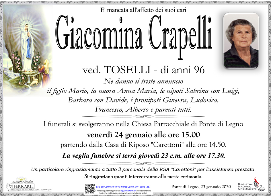 GIACOMINA CRAPELLI ved. TOSELLI  PONTE DI LEGNO