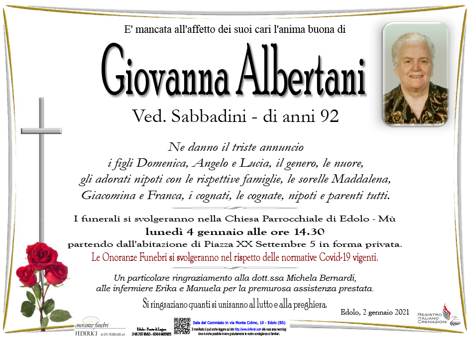 GIOVANNA ALBERTANI ved. SABBADINI - EDOLO