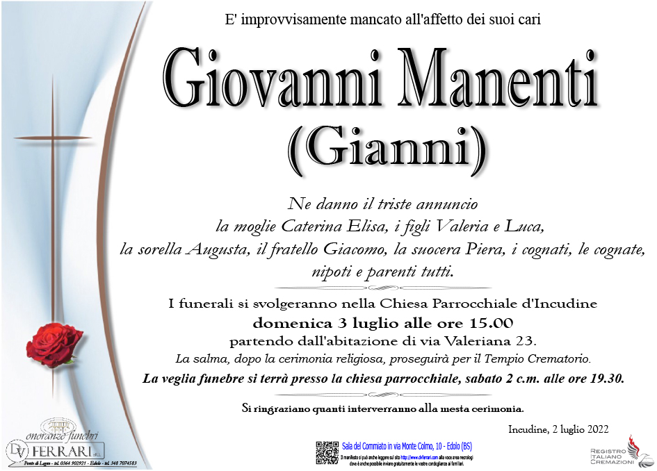 GIOVANNI MANENTI (GIANNI) - INCUDINE