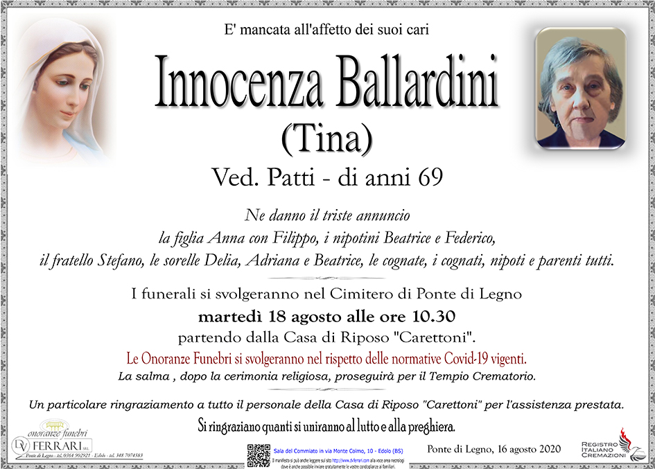 INNOCENZA BALLARDINI (TINA) ved. PATTI - PONTE DI LEGNO