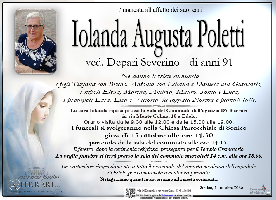 IOLANDA AUGUSTA POLETTI VED. DEPARI - SONICO