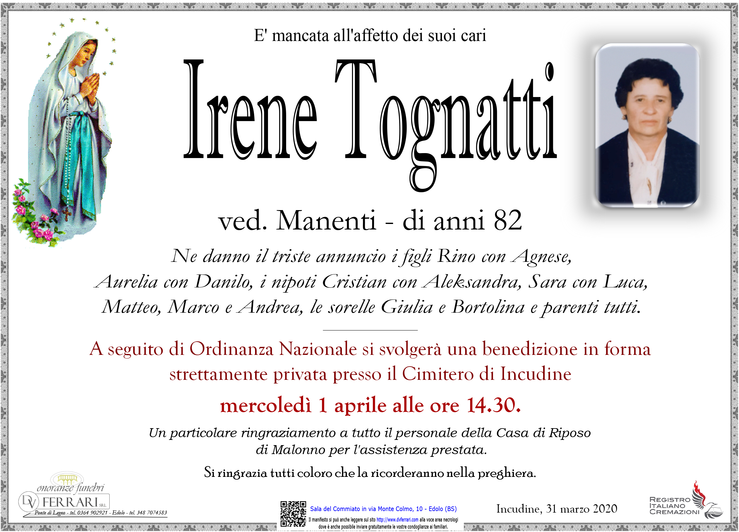 IRENE TOGNATTI VED. MANENTI - INCUDINE