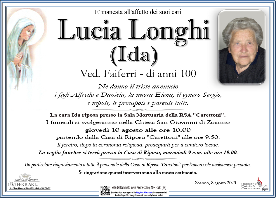 LUCIA LONGHI (IDA) VED. FAIFERRI - ZOANNO