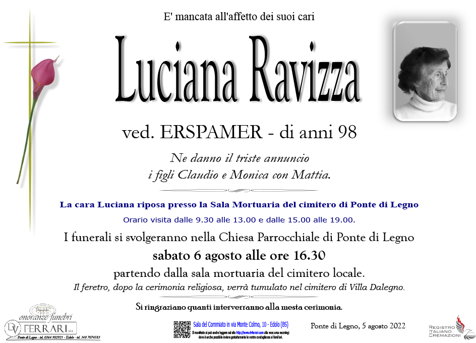LUCIANA RAVIZZA VED. ERSPAMER - PONTE DI LEGNO