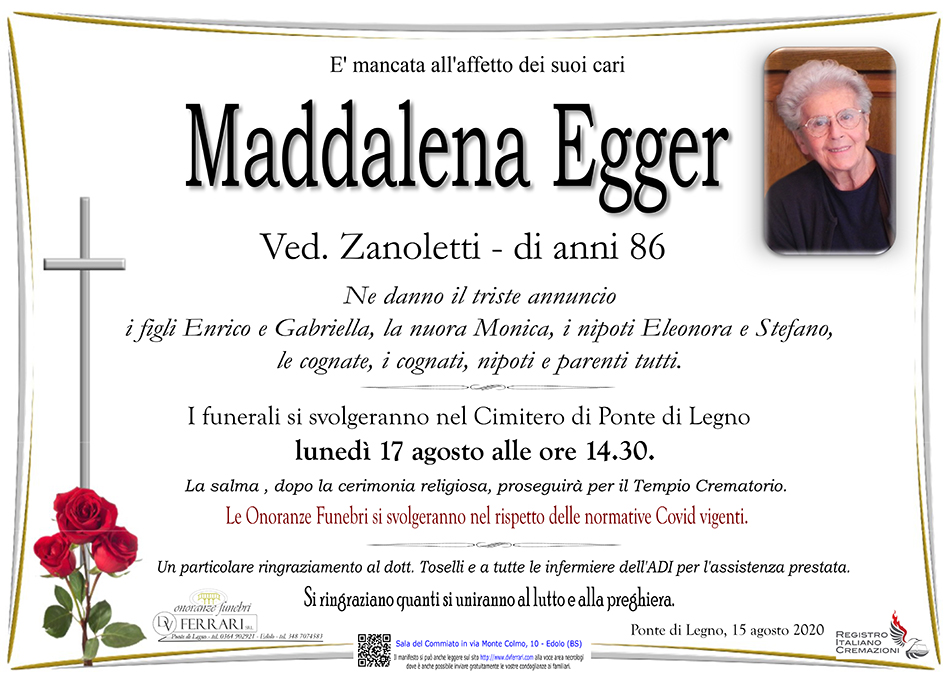MADDALENA MARIA EGGER VED. ZANOLETTI - PONTE DI LEGNO
