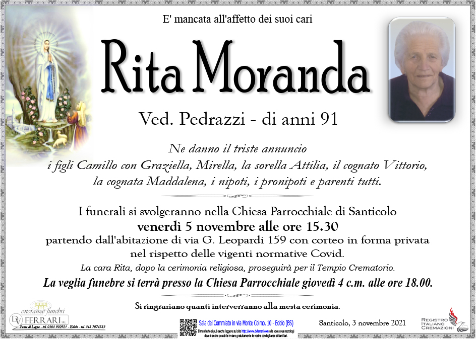 MARGHERITA RITA MORANDA VED. PEDRAZZI - SANTICOLO