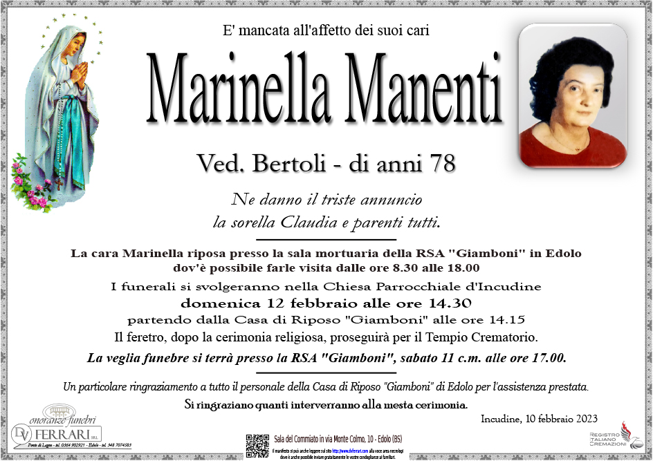 MARINELLA MANENTI VED. BERTOLI - INCUDINE