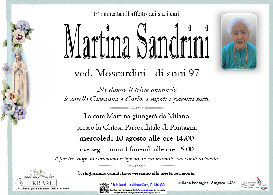 MARTINA SANDRINI VED. MOSCARDINI - MILANO PONTAGNA