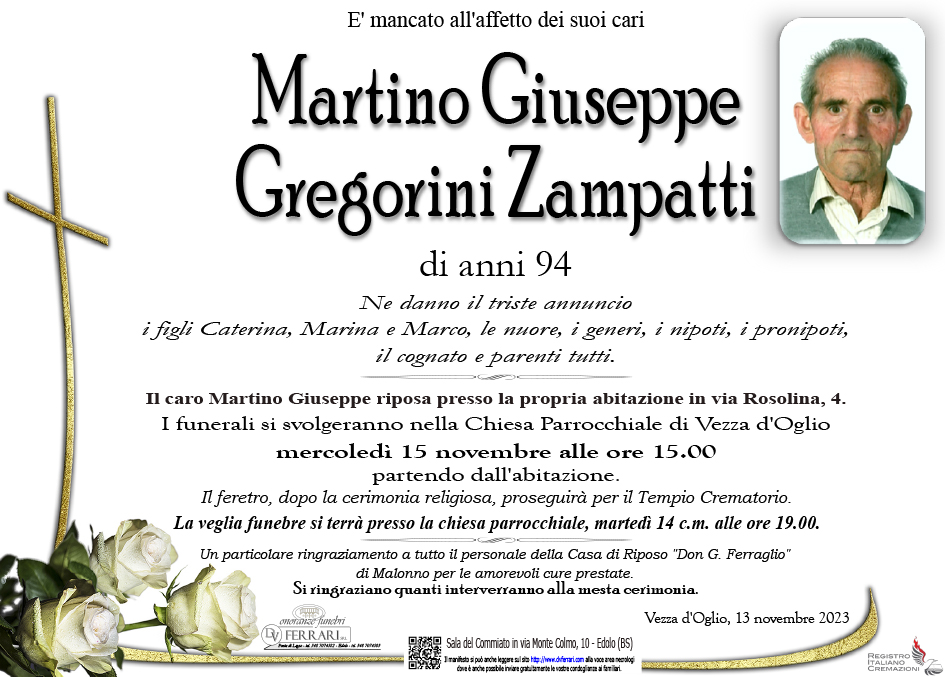 MARTINO GIUSEPPE GREGORINI ZAMPATTI - VEZZA D'OGLIO