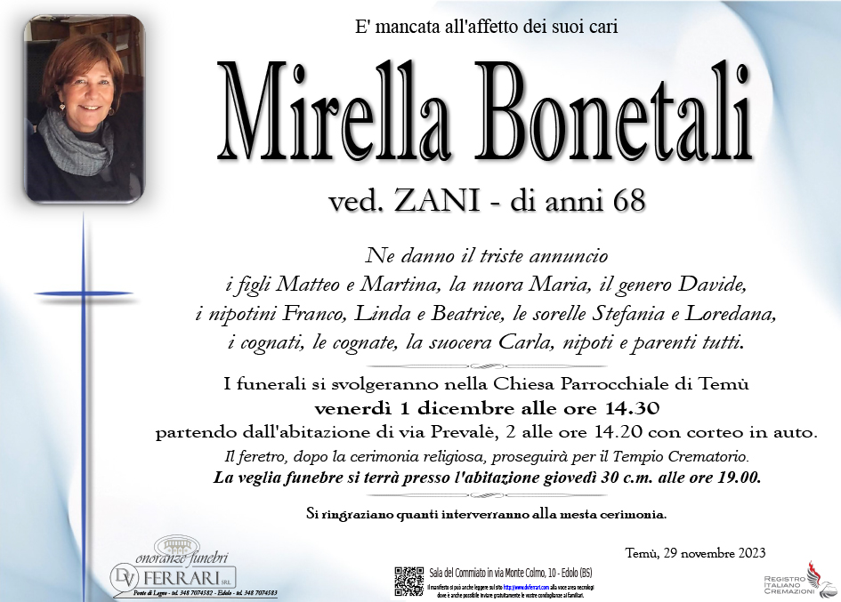 MIRELLA BONETALI VED. ZANI - TEMU'