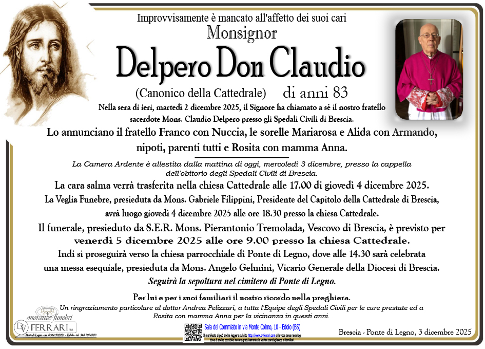 MONSIGNOR DELPERO DON CLAUDIO - BRESCIA PONTE DI LEGNO