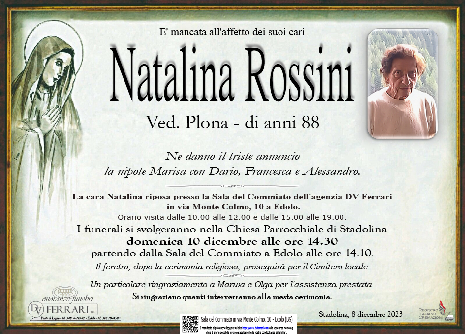 NATALINA ROSSINI VED. PLONA - STADOLINA