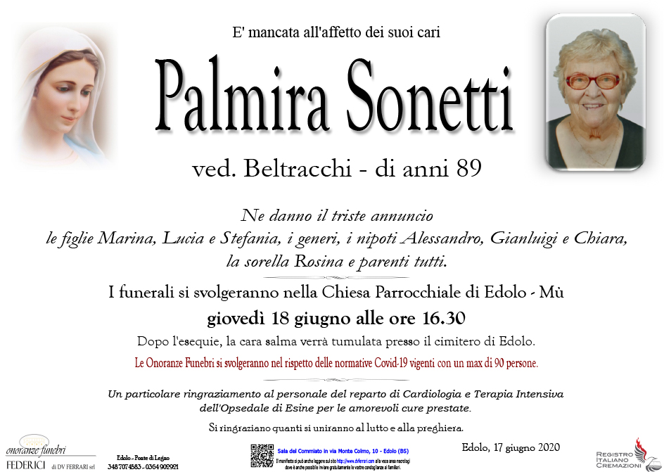 PALMIRA SONETTI VED. BELTRACCHI - EDOLO