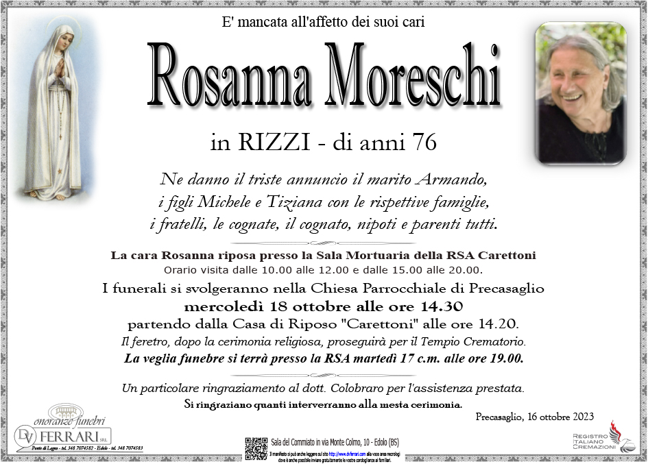 ROSANNA MORESCHI IN RIZZI - PRECASAGLIO