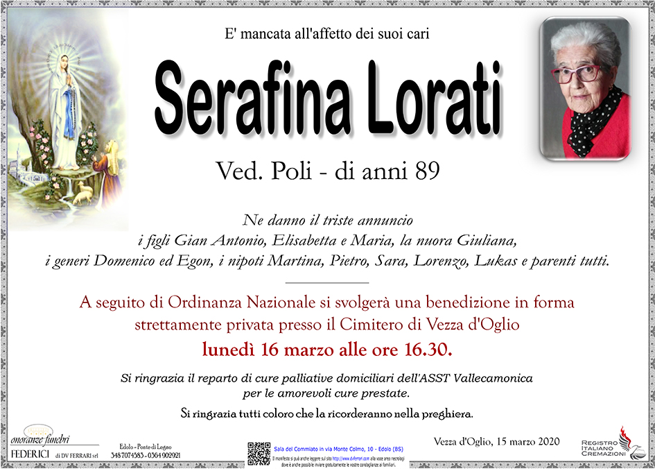 SERAFINA LORATI VED. POLI - VEZZA D'OGLIO