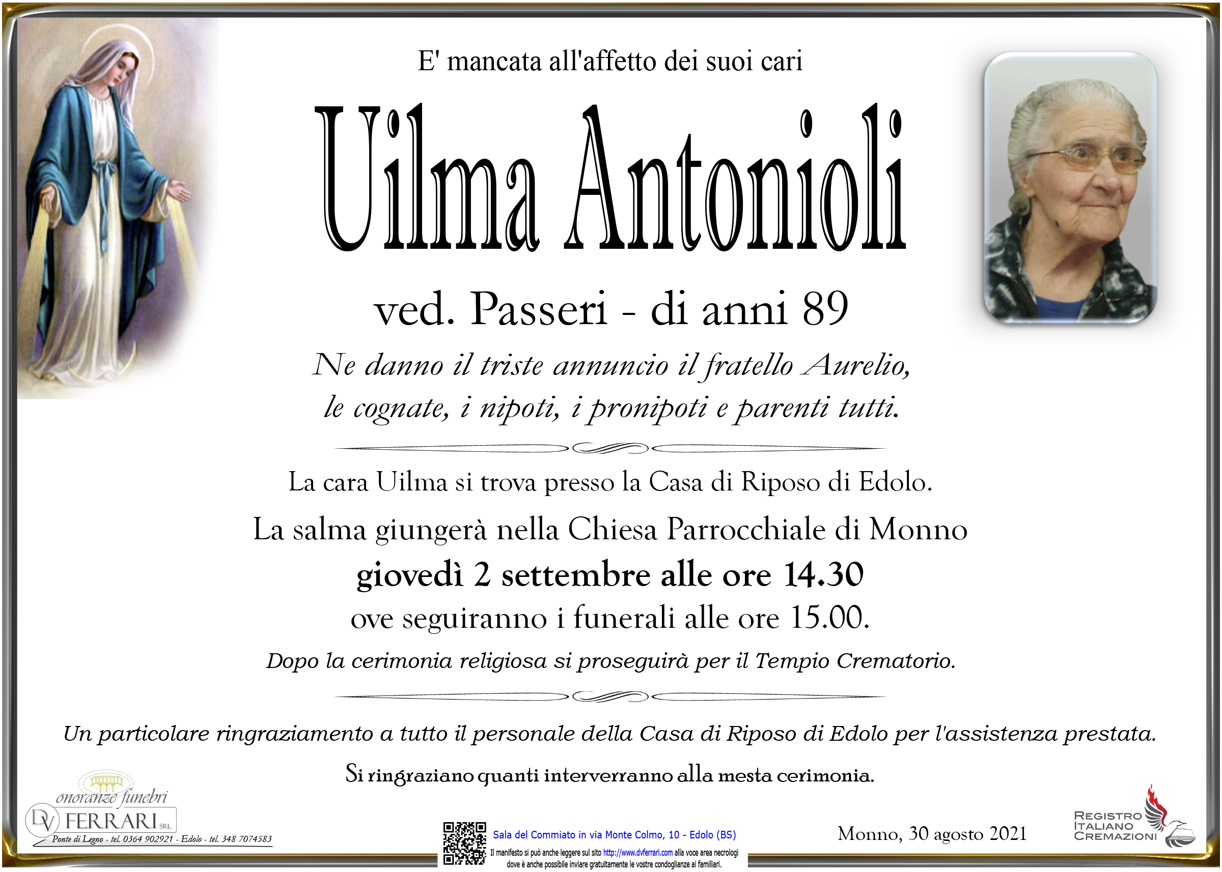 UILMA ANTONIOLI VED. PASSERI - MONNO