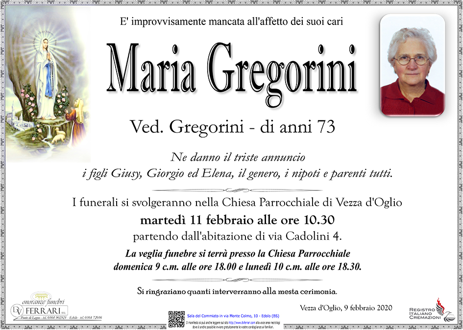 MARIA GREGORINI ved. GREGORINI - VEZZA d'OGLIO